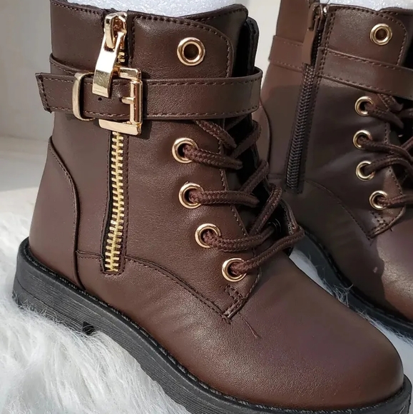 Kids Brown Combat Boots - Picture 2 of 2